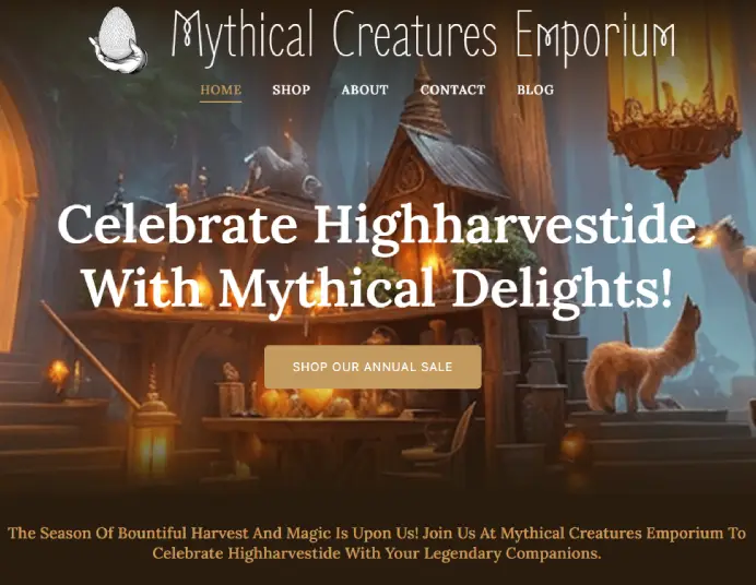 Harper College student website Mystical Creatures Emporium