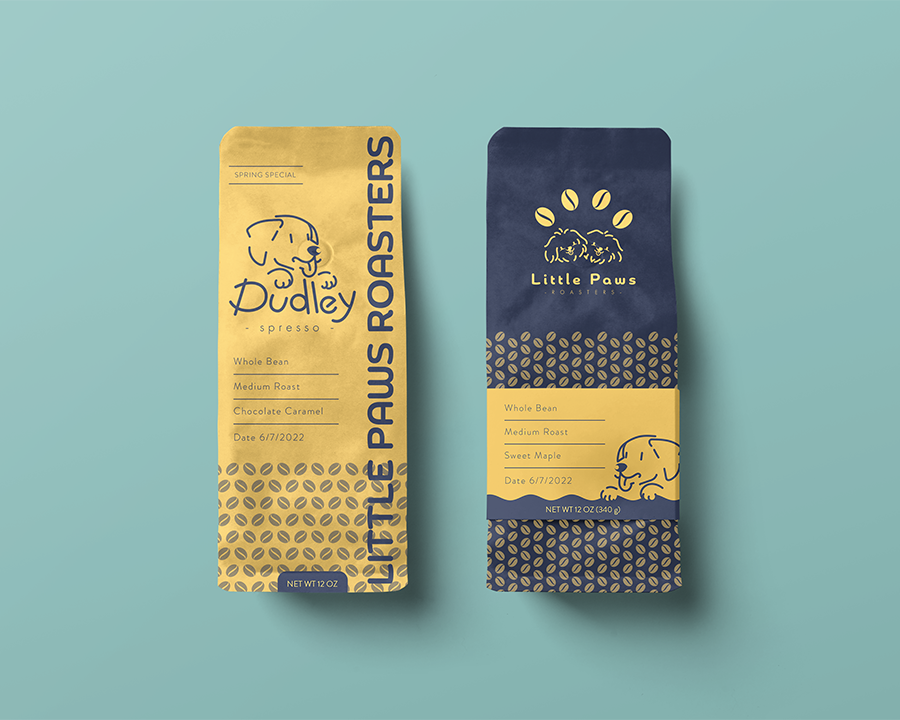Logo and branding design for small local coffee roaster business int the cartoons style of dogs