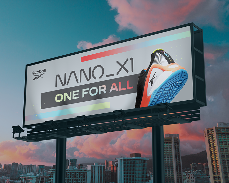 Billboard design and bus stop ads design for Reebok shoes called Nano X1
