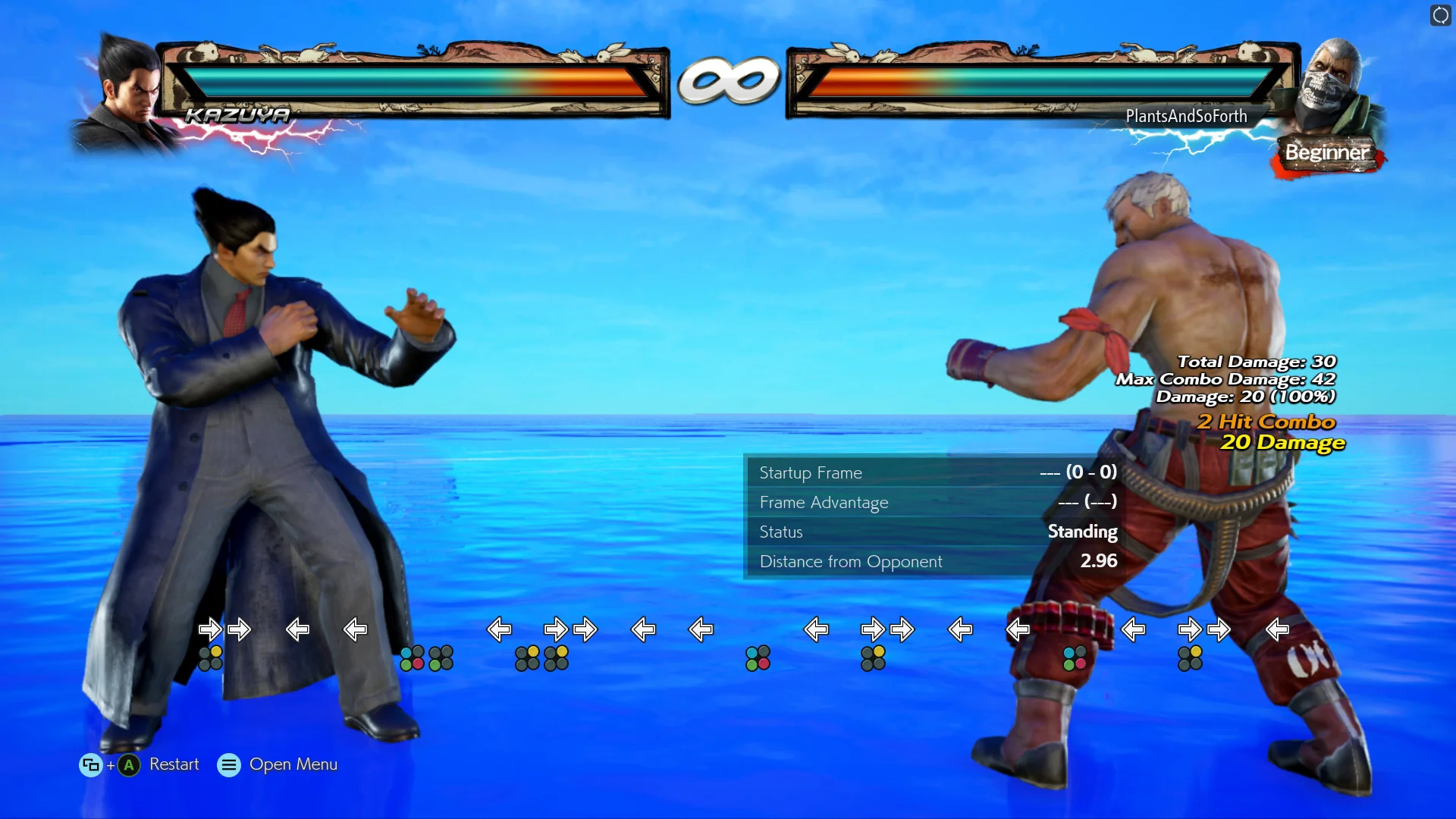 Tekken 7 characters Kazuya and Brian in game practice mode